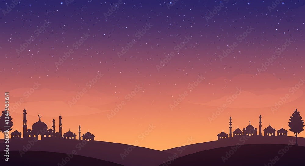 Obraz premium Silhouette of Mosques at Sunset