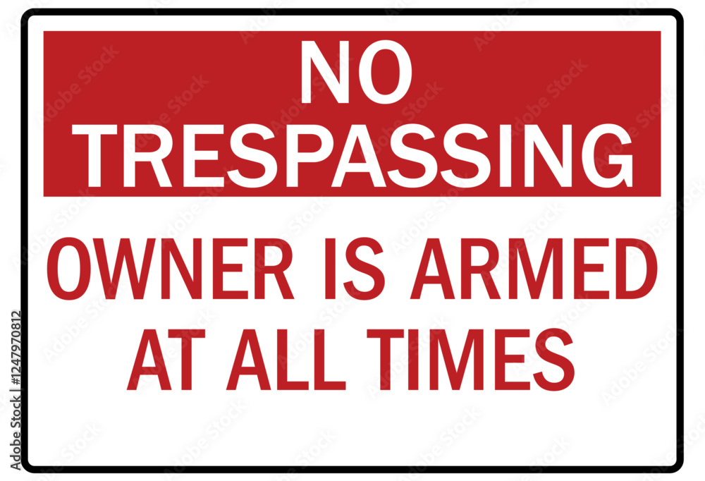 Gun owner safety sign no trespassing owner is armed at all times Gun owner safety sign no trespassing owner is armed at all times