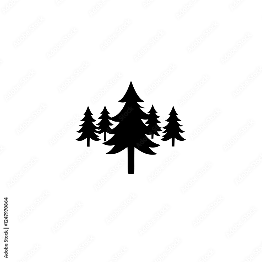 Obraz premium Silhouetted Pines: Minimalist Forest Illustration on White Background.