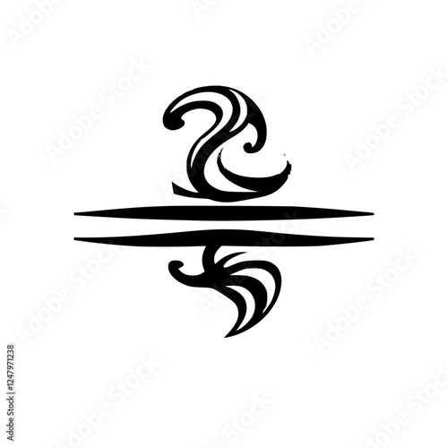 Symbolic graphic illustration composed of a split-design, featuring abstract swirls, curves, and lines in a minimalist, monochromatic style.