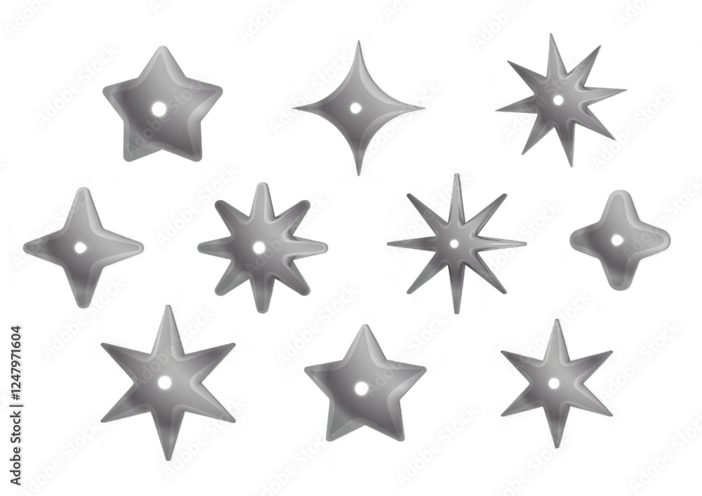 Silver stars balloon with Chrome Effect