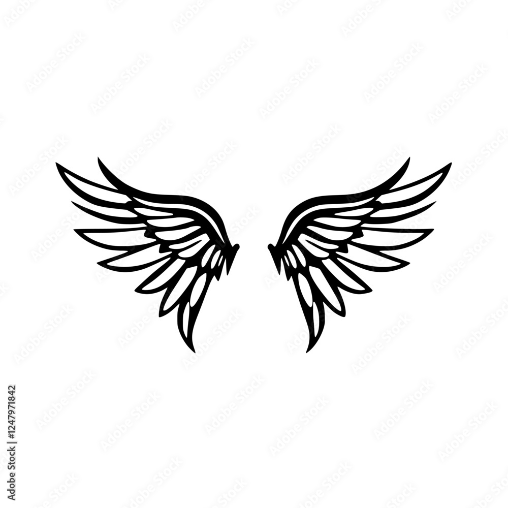 Obraz premium Black wing-like composition on a white background.