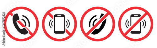 No mobile phones sign. Sign prohibiting the use of telephones, cellphone, isolated, no mobile phone. Vector illustration
