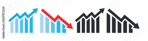 Business growth chart with arrow, growing graph icon set. simple increase and decrease bar symbol. Transparent vector illustration.