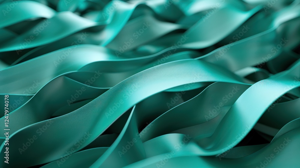 Fototapeta premium A blue ribbon with a pattern of waves. The ribbon is long and thin