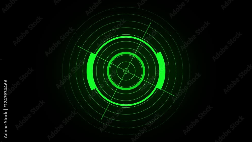 Circle hud element on a black background. HUD Circle User interface on isolated black background. Target searching scope and scanning element theme. Target HUD animation, black background. 4k video.