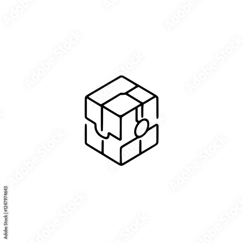 Cubical Abstract Geometry: A minimalist illustration of a cube with a broken-down design in bold black lines, set against a pristine white backdrop.