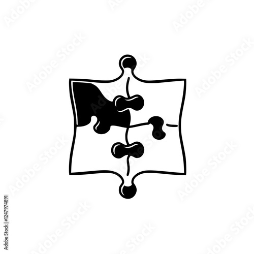 Partially Assembled Jigsaw Puzzle on White Background with Monochrome Color Scheme and Shadow Effect.