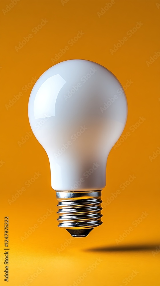 Floating lightbulb on orange studio background Floating lightbulb on orange studio background
