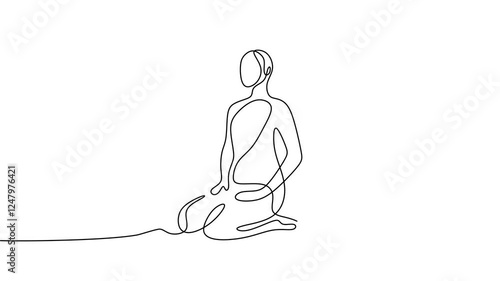 Continuous line drawing animation of human fitness yoga concept. Young man or woman doing Vajrasana yoga exercise pose. Healthy lifestyle theme. Concept of International Day of Yoga