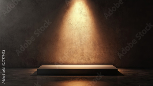 Fototapeta Naklejka Na Ścianę i Meble -  Spot led lamp light on shelf. Vector realistic illustration of product presentation showroom, museum exhibition, shop window, empty platform for advertising, modern fashion gallery wall template