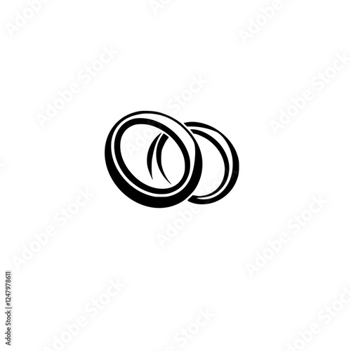 Elegant wedding ring icon with bold, overlapping black rings on a pure white background.