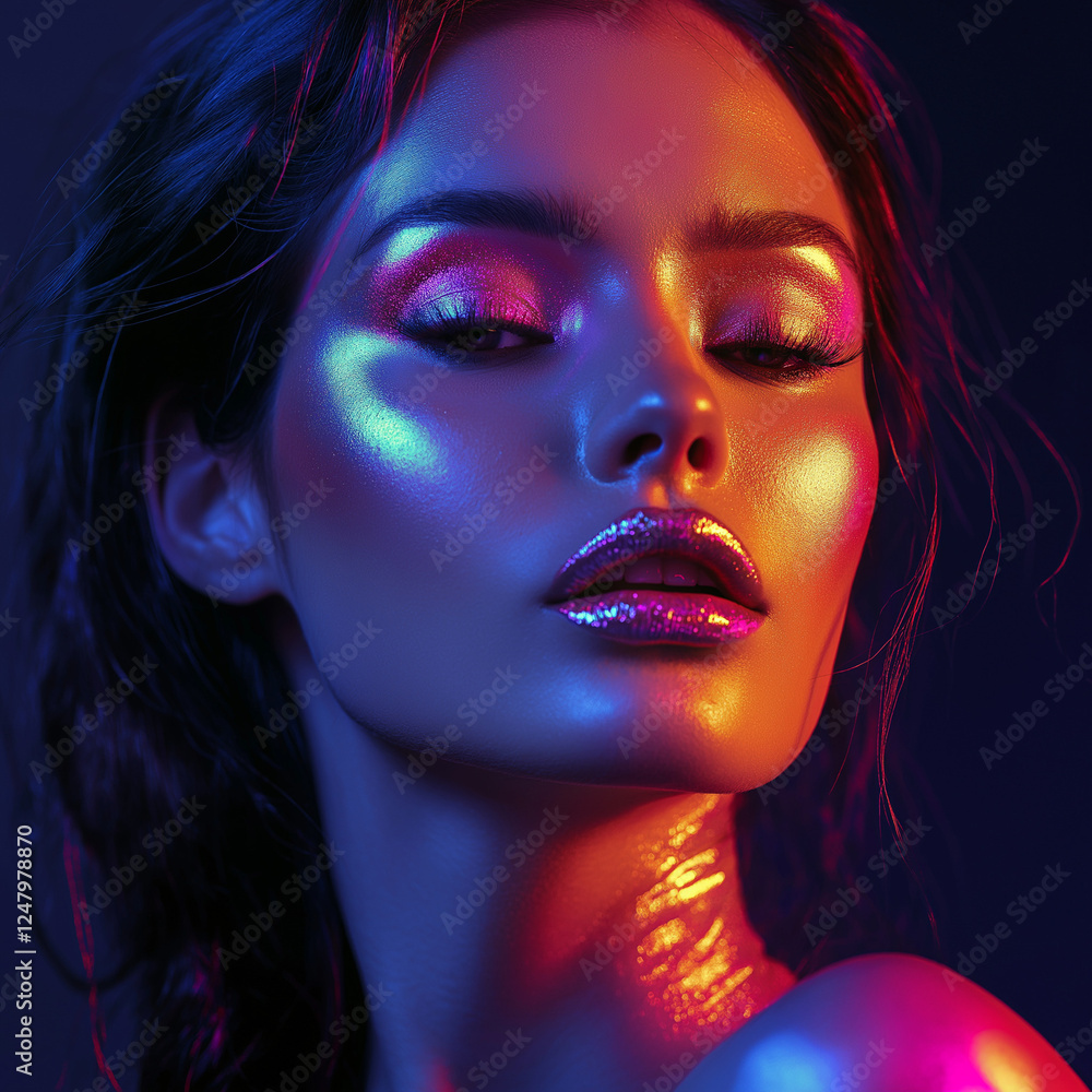 Obraz premium Captivating portrait of a glamorous model studio lighting beauty photography artistic expression close-up fashion concept