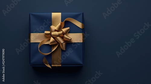 Wallpaper Mural Navy blue Christmas gift box with golden bow ribbon decorations front view Torontodigital.ca