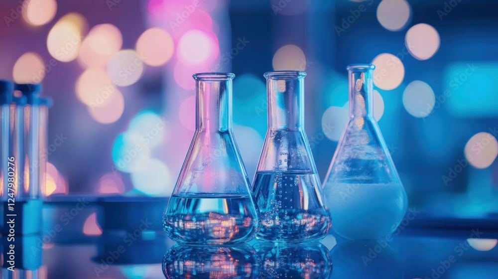 Laboratory Flasks Under Blue Lights Laboratory Flasks Under Blue Lights