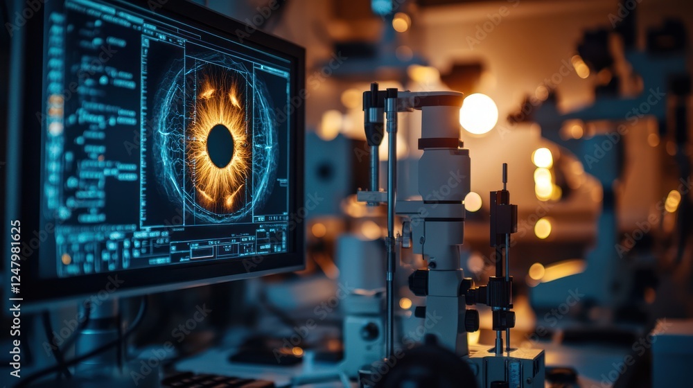 custom made wallpaper toronto digitalIris scan analysis on computer screen in ophthalmology lab.