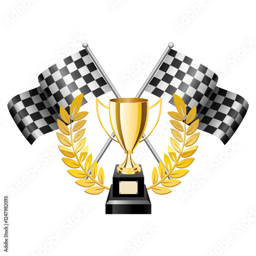 championship trophy with Checkered flag racing vector illustration graphic design