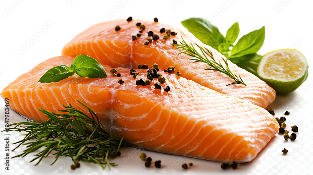 A plate of salmon with lemon and parsley. generated using AI A plate of salmon with lemon and parsley. generated using AI