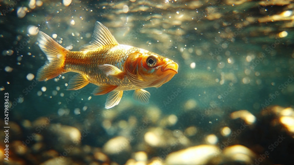 Tranquil Close-Up of Fish Swimming in Crystal Clear Water Surrounded by Sunlight Tranquil Close-Up of Fish Swimming in Crystal Clear Water Surrounded by Sunlight