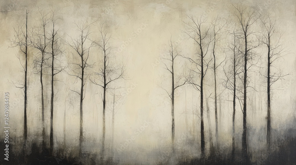 Obraz premium Misty Winter Woods: A Serene Landscape in Beige and Black