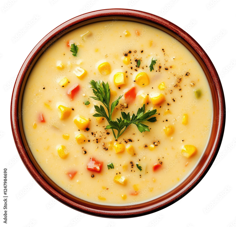 Soup with corn isolated on transparent background Soup with corn isolated on transparent background