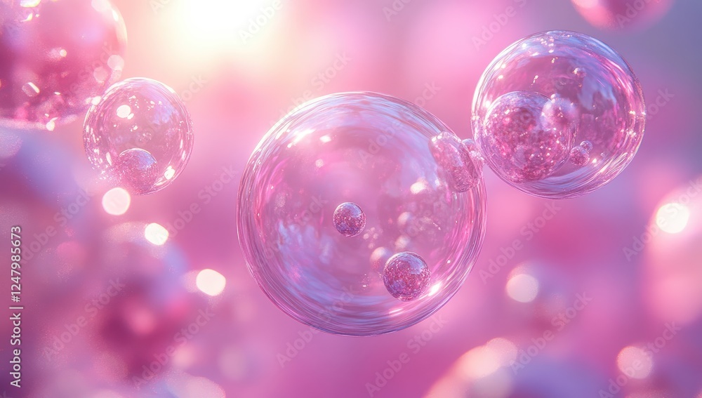 Abstract image of translucent pink spheres with a soft, blurred background. Many spheres, a warm pink glow Abstract image of translucent pink spheres with a soft, blurred background. Many spheres, a warm pink glow