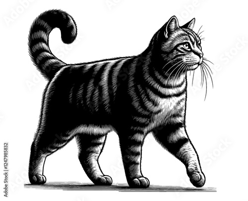 Beautiful cat in full-body, vector sketch, SVG, isolated on white background	
