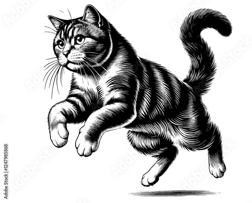 Beautiful cat in full-body, vector sketch, SVG, isolated on white background	