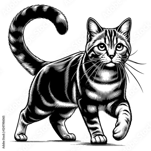 Beautiful cat in full-body, vector sketch, SVG, isolated on white background	