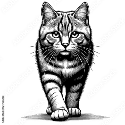 Beautiful cat in full-body, vector sketch, SVG, isolated on white background	