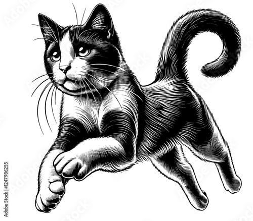 Beautiful cat in full-body, vector sketch, SVG, isolated on white background	