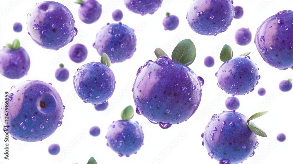 Purple fruits scattered on a white backdrop, vibrant design element for various creative projects, ideal for digital applications and presentations Purple fruits scattered on a white backdrop, vibrant design element for various creative projects, ideal for digital applications and presentations