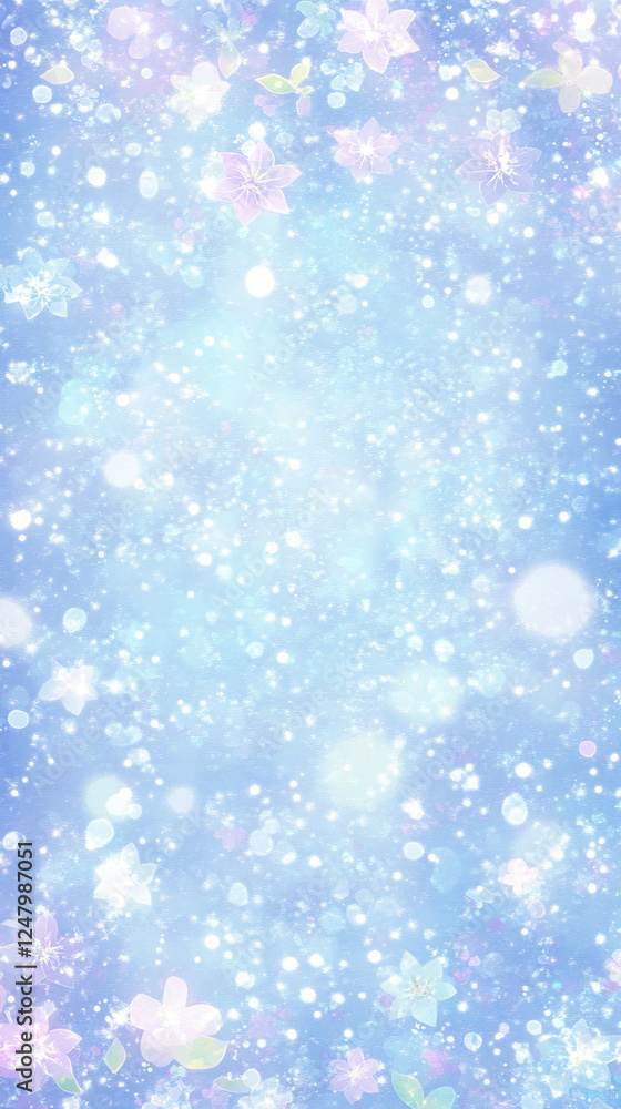 Pastel floral background with sparkles and soft blue hues Pastel floral background with sparkles and soft blue hues