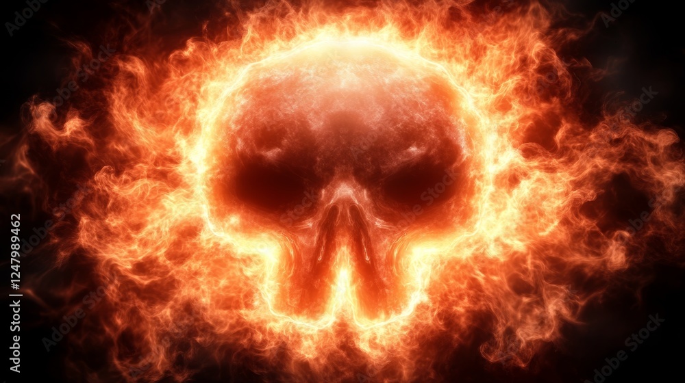 Fototapeta premium A skull engulfed in swirling flames against a dark background radiating heat and intensity hinting at danger and the mystical realm