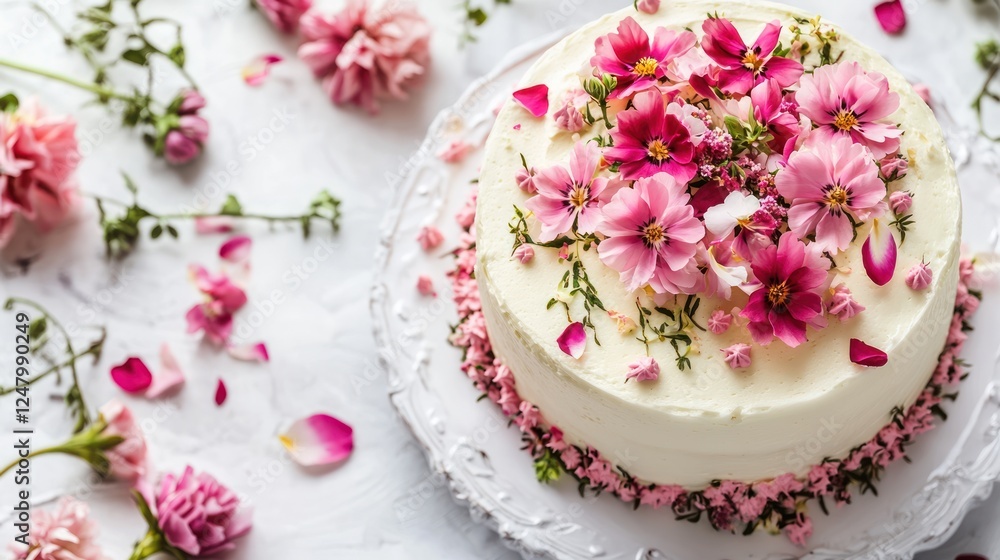 Delicious floral decorated cake on white background. Delicious floral decorated cake on white background.