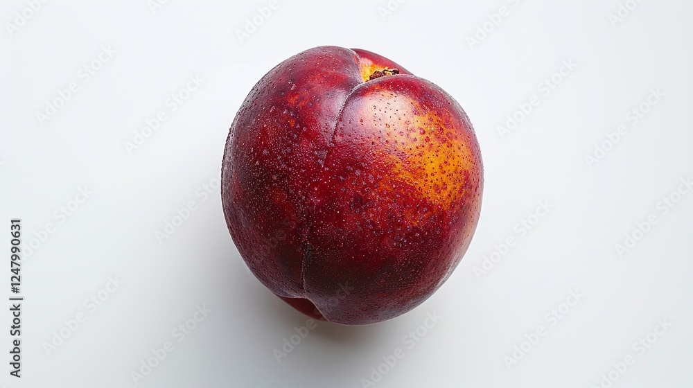 Closeup of a fresh ripe and juicy red peach or nectarine on a plain background The fruit has a vibrant glossy appearance and is ready to be enjoyed as a healthy Closeup of a fresh ripe and juicy red peach or nectarine on a plain background The fruit has a vibrant glossy appearance and is ready to be enjoyed as a healthy