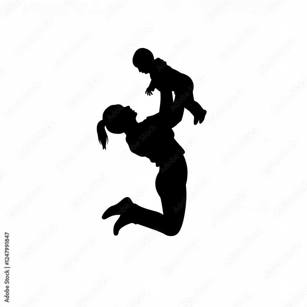 Joyful silhouette of mom lifting baby in air, love and connection Joyful silhouette of mom lifting baby in air, love and connection