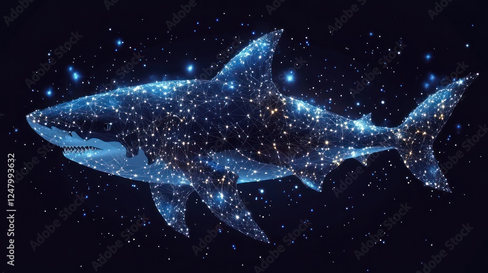 Abstract polygonal shark glowing in dark space. Abstract polygonal shark glowing in dark space.