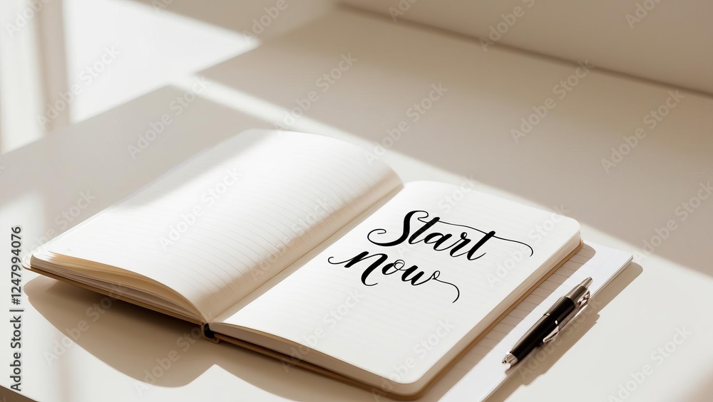 A clean, open notebook with the phrase A clean, open notebook with the phrase