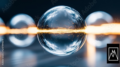 Wallpaper Mural Ethereal spheres shimmer with golden light suspended above a cool reflective surface creating a mesmerizing futuristic display Torontodigital.ca