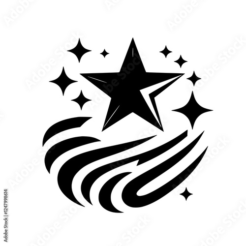 Star-shaped Design with a black, modern, and clean design and a few stars around the main star.