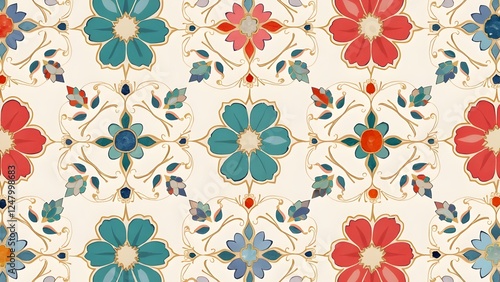 Ornate Repeating Pattern with Semi-Precious Stone Inlay Details