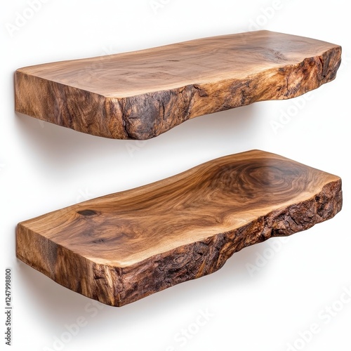 Rustic Live Edge Wood Shelves Natural Home Decor, Generative AI.