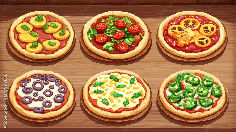Pizza constructor with base and toppings tomato sauce, mayonnaise, cheese, soy or guacamole. Design elements for game, app or book of recipes, cooking class, cafe, pizzeria menu, Cartoon vector set Pizza constructor with base and toppings tomato sauce, mayonnaise, cheese, soy or guacamole. Design elements for game, app or book of recipes, cooking class, cafe, pizzeria menu, Cartoon vector set