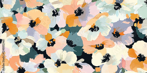 Floral abstract seamless vector pattern, spring garden, featuring blooming flowers, gouache painting, brush strokes vector seamless pattern, Design fabric, cover, banner, invitation
