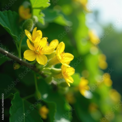 tiny yellow flowers blooming on cucamelon vine, blooms, nature photo