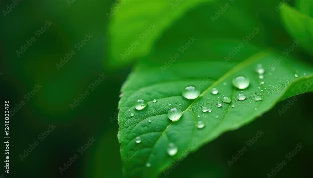 Tiny droplets on a lush green leaf against a natural background, green leaf, wet, botanical Tiny droplets on a lush green leaf against a natural background, green leaf, wet, botanical