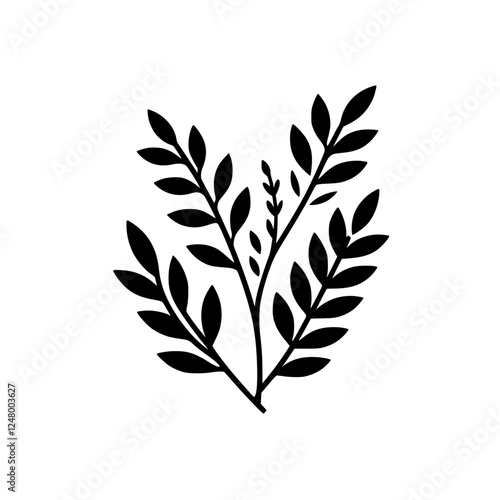 Branching Out: Minimalist Silhouette of a Black Foliage Bouquet on White Background.