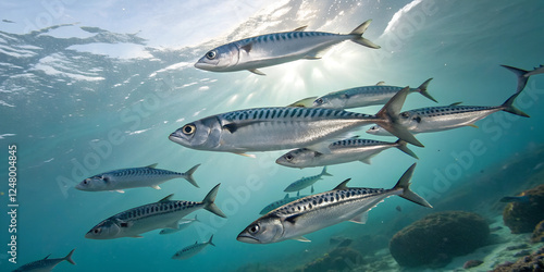 School of mackerel underwater - close-up