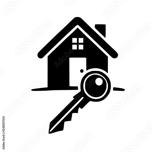 Black silhouette of a house with a key, symbolizing homeownership.